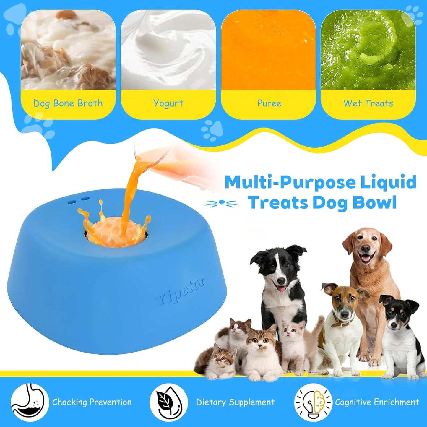 Anti-Slip Slow Feeder Dog Bowl for Liquids, Bone Broth and Yogurt Lick Toy for Dogs of All Breeds, Ideal for Dietary Supplements and Post-Operative Nutrition